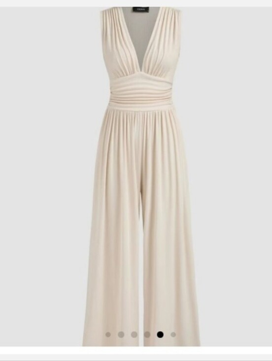 Cider Pants - CIDER Cream V-Neck Wide-Leg Jumpsuit